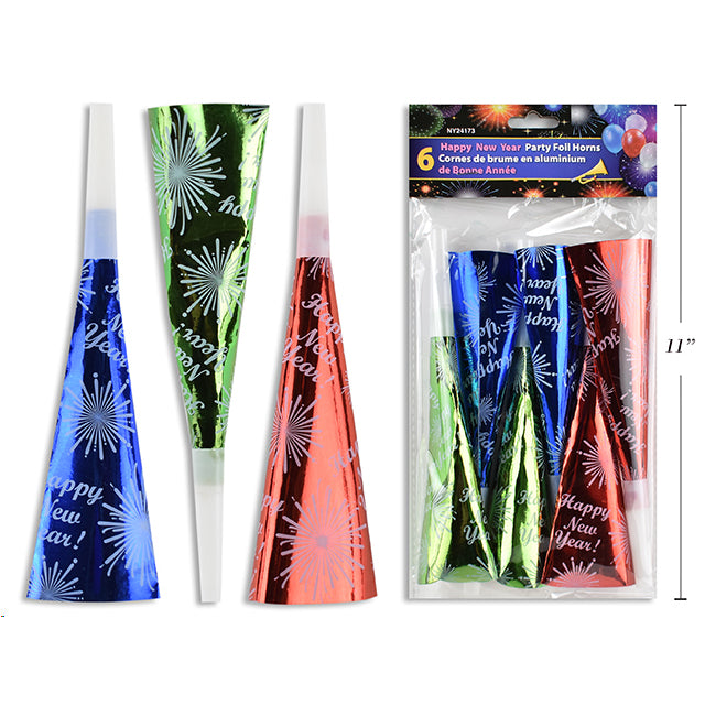 New Year Party Foil Horn 6Pk