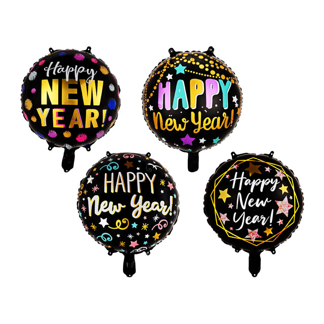 New Year  Mylar Ballon 4Pk 18" Polybag With Header Card