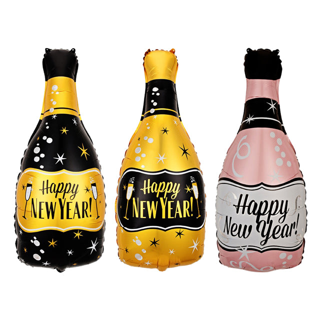 New Year Mylar Champagne Ballon 2Pk 97X47Cm Polybag With Header Card