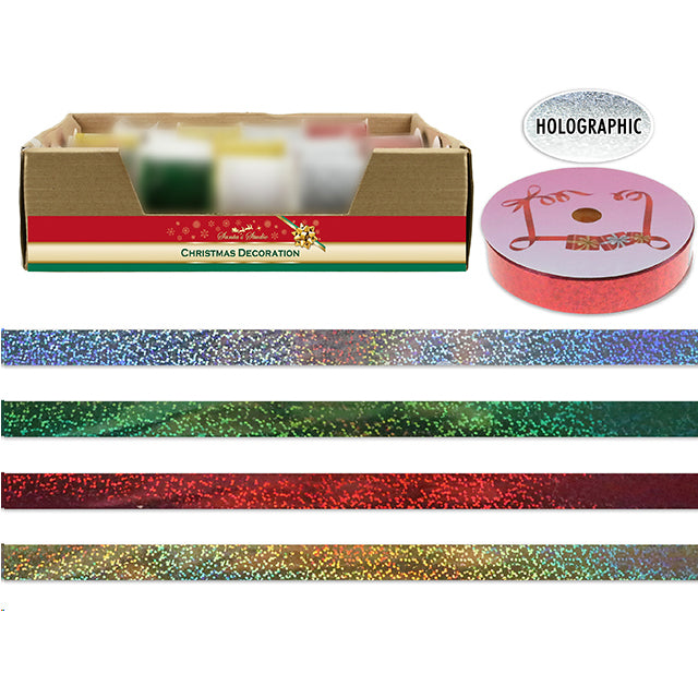 Xmas Ribbon Holographic 18Mmx10M 4Asst