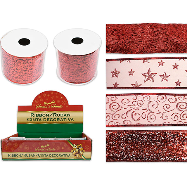 Xmas Ribbon 6.3Cmx2.74M Mesh/Organza 4Asst