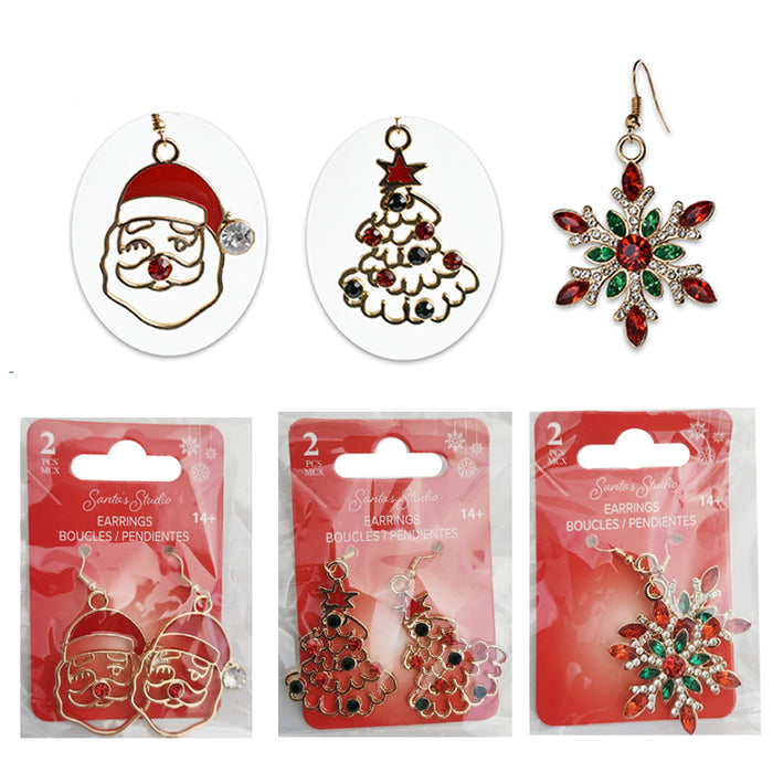 Xmas Earrings 3 Asst Santa/Tree/Star