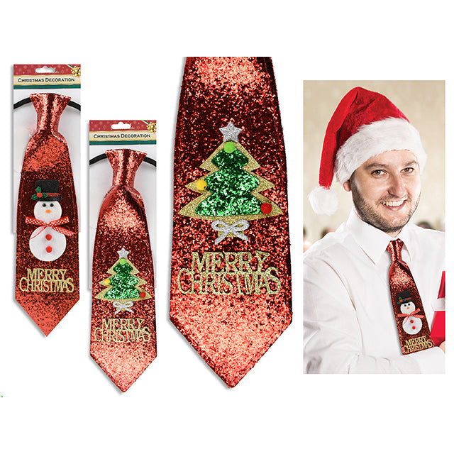 Xmas Necktie "Merry Christmas" Glitter 41Cm