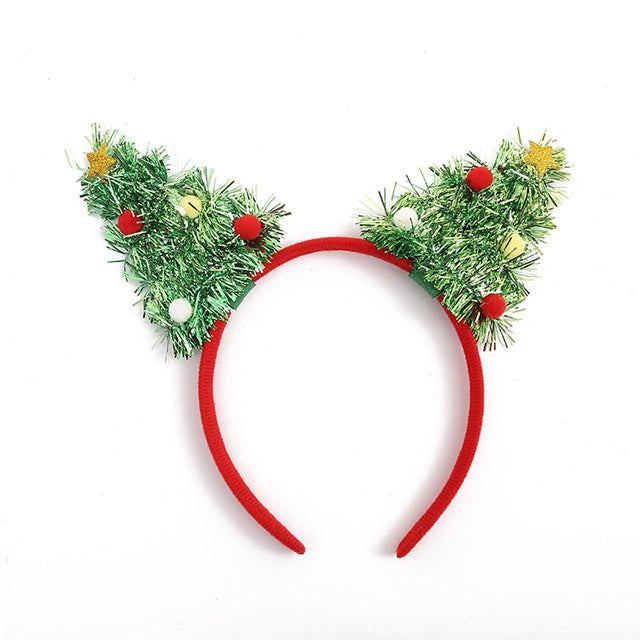 Xmas Headband Tinsel Tree W/Pompoms 26X18Cm