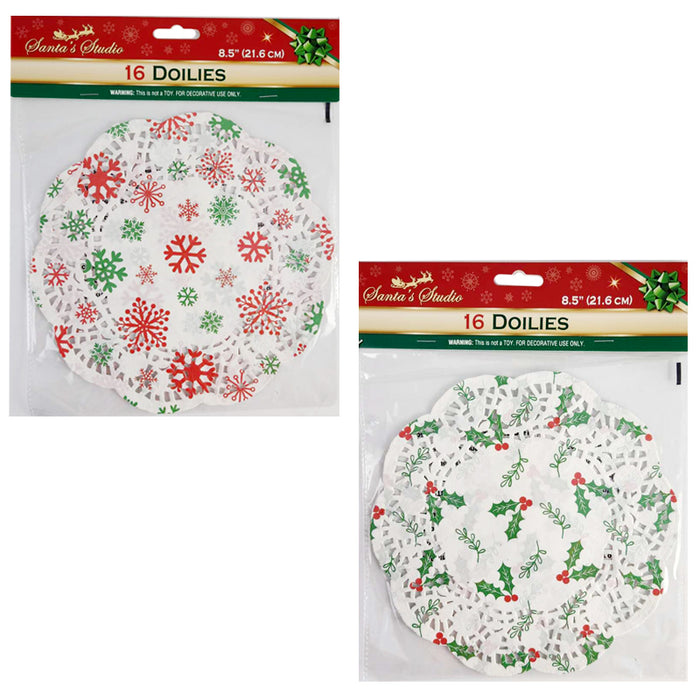 Xmas Doilies 16Pk 8.5"/21.6Cm Printed Poinsettia