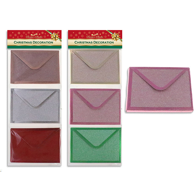 Xmas Gift Card Holder 3Pk Engraved 11.5X8.4Cm 3Cols/Pk 2Asst