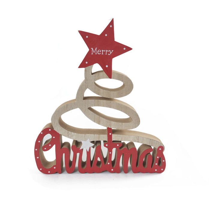 Wood Block Freestanding Tabletop Holiday Home Décor Wooden Swirl Tree "Christmas" 21X2X24Cm