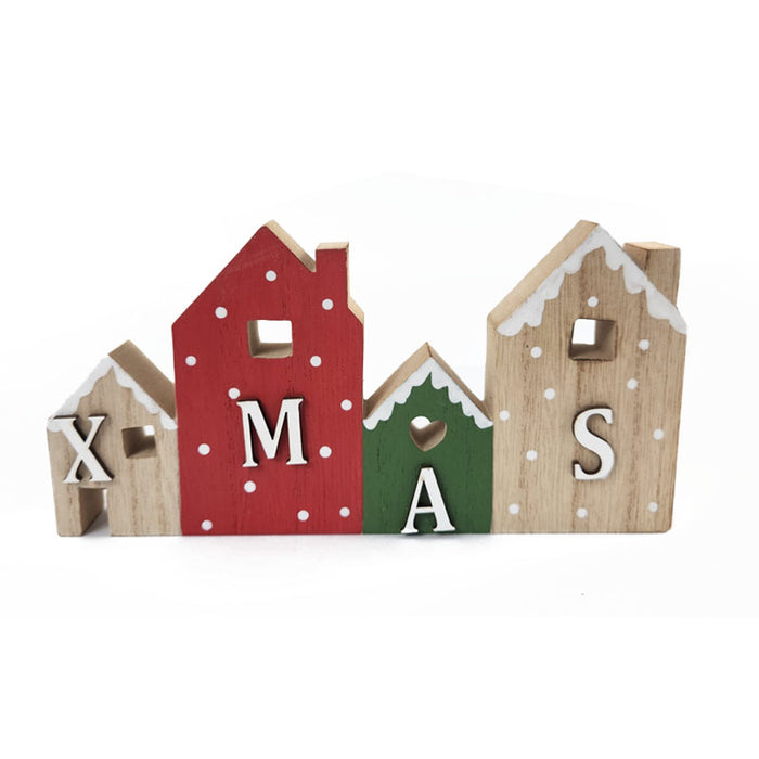 Set of Wooden Mini Houses 18x2x9cm ‚Äì Rustic Christmas Village Decor