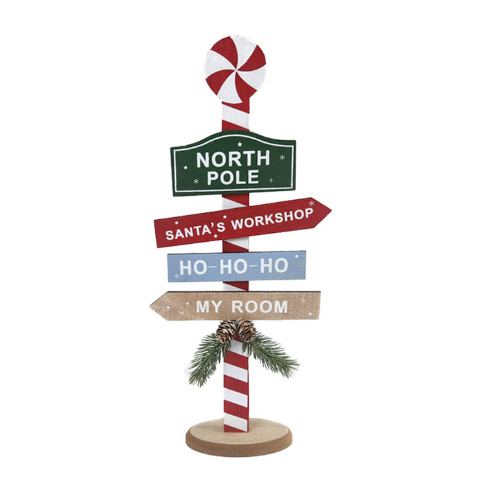 Wooden "North Pole" Standing Sign 17x6x41cm ‚Äì Festive Holiday Decoration