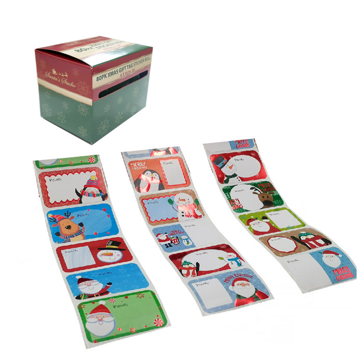 Xmas Gift Tag Sticker Roll 80Pk 4X6Cm/Pc