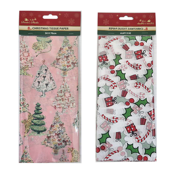 Xmas Tissue Paper 8Pk 50X70Cm Printed Dsn