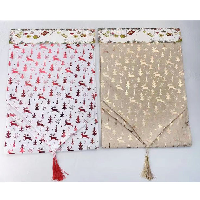 Xmas Table Runner Linen 34Cm*1.8M 2Asst