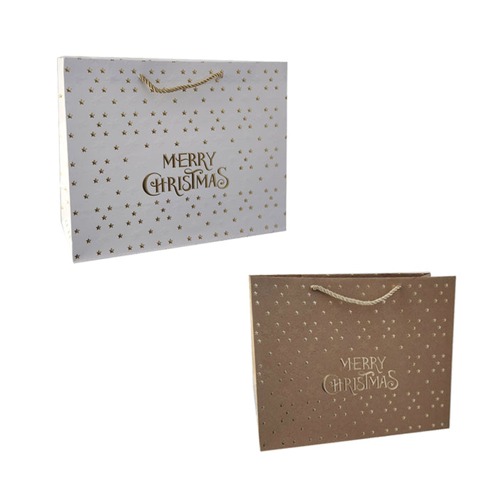 Xmas Gift Bag Gold Stars & Merry Christmas 23*18*10Cm Horizontal