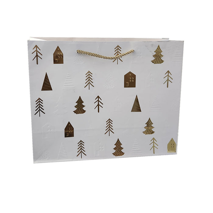 Xmas Gift Bag Gold Tree 32*26*10Cm Landscape