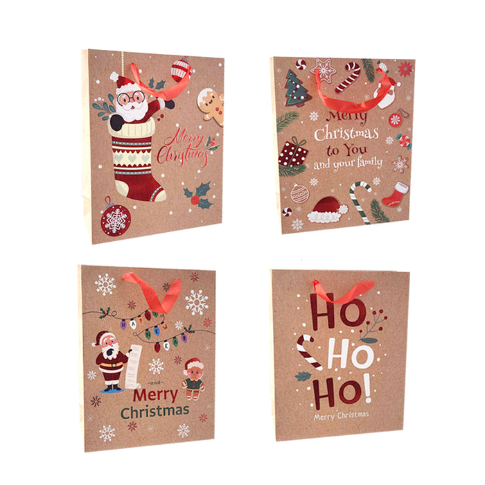 Xmas Gift Bag Kraft Paper Lge 26X32X10Cm