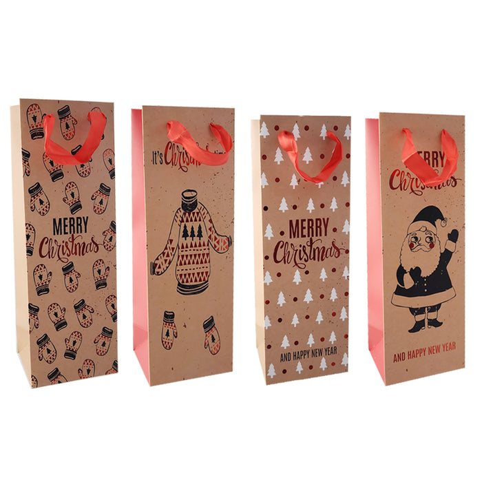 Xmas Gift Bag Santa/Ugly Sweater Bottle 12.7X35.7X8.3Cm