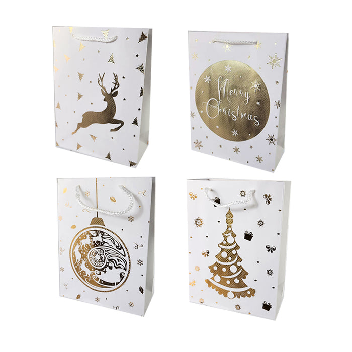 Xmas Gift Bag Gold Stamping Lge 26X32X10Cm 4Asst