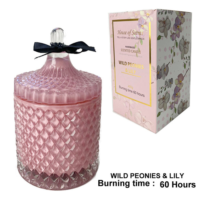 Glass Candle Gifbox D10Xh18Cm Wild Peonies & Lily 400G