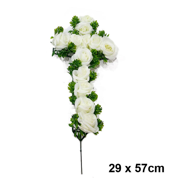 Decorative Floral Large Cross Artificial Funeral Flowers Wreaths Cross For Grave 29X57Cm