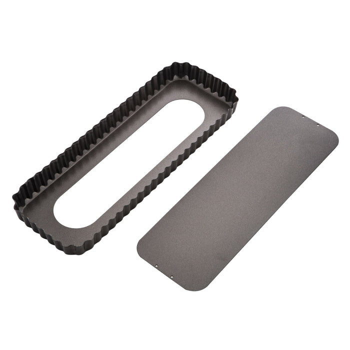 NSIMG-SHA256:a3fea59ed917ca4fb0e7ede6b8310a780f42219162c3becd001e9646c10a1f4b · Isalbi MasterPro Non-Stick Loose Base Fluted Rectangular Flan/Quiche Tin Black