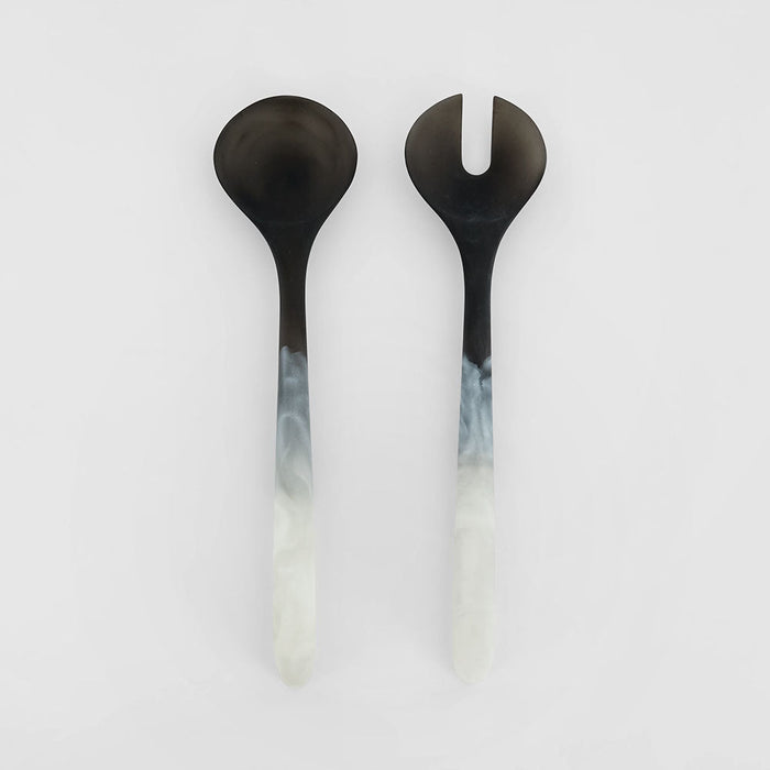 Halo Salad Server Set Swirl Resin B&W