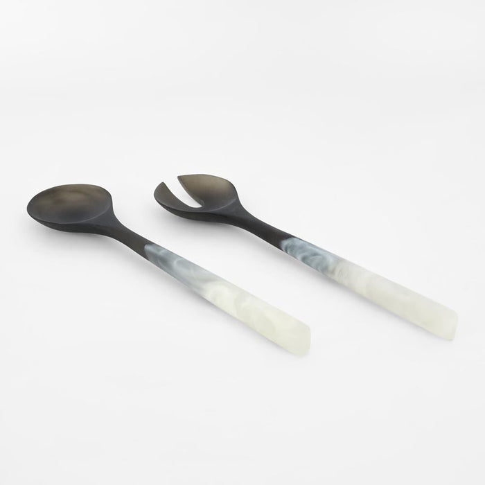 Halo Salad Server Set Swirl Resin B&W
