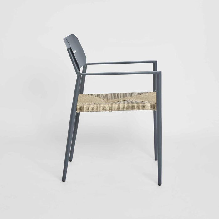 Casper Stackable Dining chair with Arms Black?& Natural Weave?Outdoor
