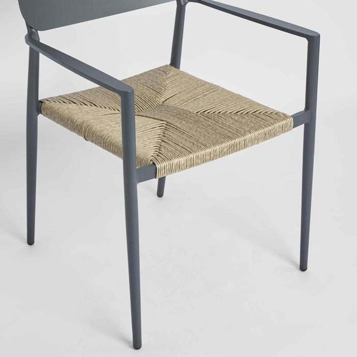 Casper Stackable Dining chair with Arms Black?& Natural Weave?Outdoor