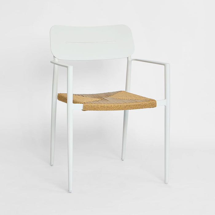 Casper Stackable Dining chair with Arms?White & Natural Weave?Outdoor
