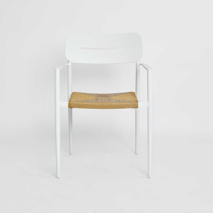 Casper Stackable Dining chair with Arms?White & Natural Weave?Outdoor