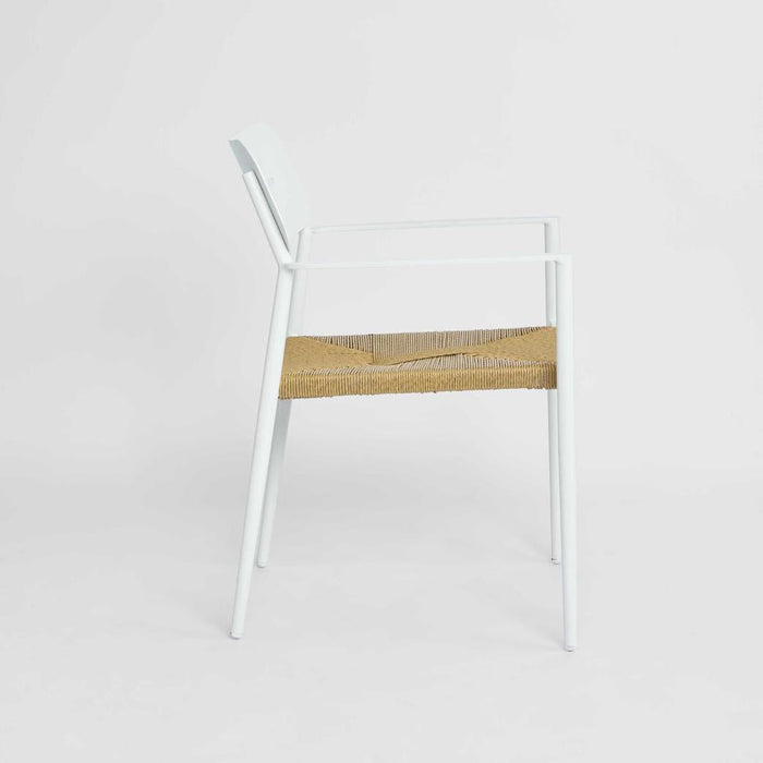 Casper Stackable Dining chair with Arms?White & Natural Weave?Outdoor