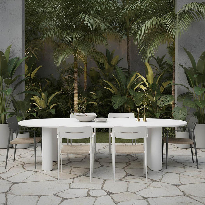 Casper Stackable Dining chair with Arms?White & Natural Weave?Outdoor