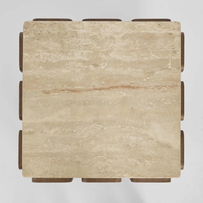 Porto Travertine & Walnut Side Table