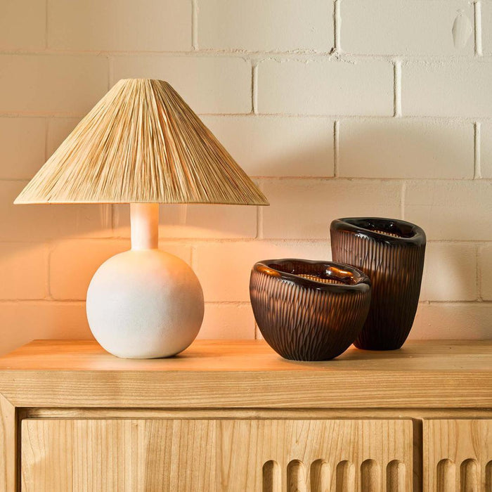 Esta Lamp Small White with Raffia Shade