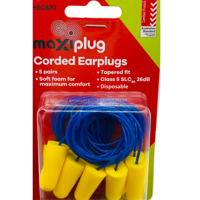 maxisafe (hec670) tapered earplugs class 5 corded 5pr/pk