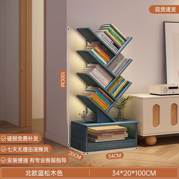 简易书架落地置物架客厅树形小书柜家用靠墙多层窄缝收纳储物柜子