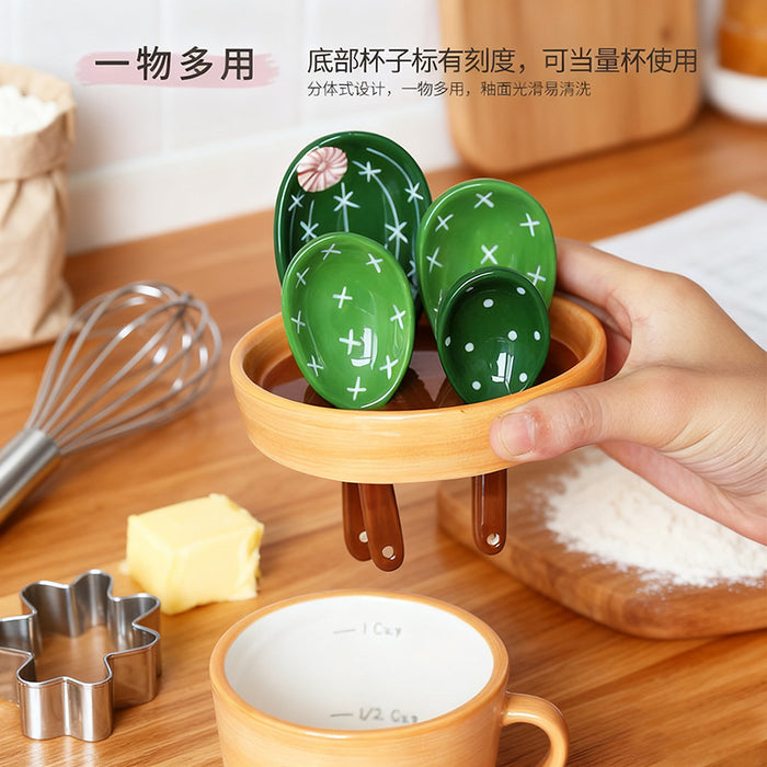 Cactus Ceramic Measuring Spoon with Base