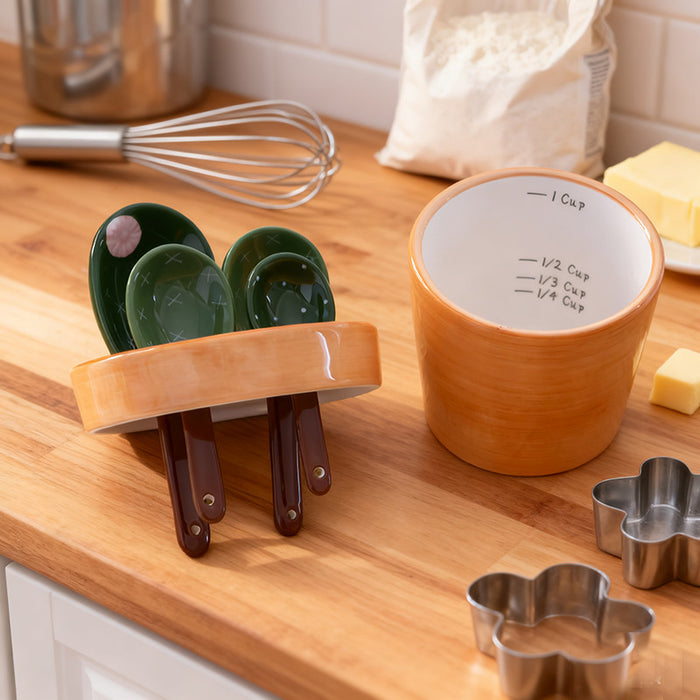 Cactus Ceramic Measuring Spoon with Base
