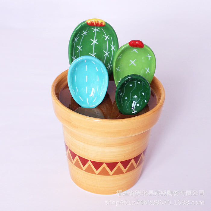 Cactus Ceramic Measuring Spoon with Base