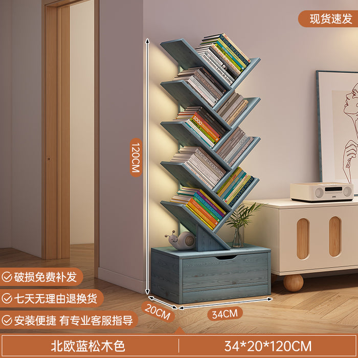 简易书架落地置物架客厅树形小书柜家用靠墙多层窄缝收纳储物柜子