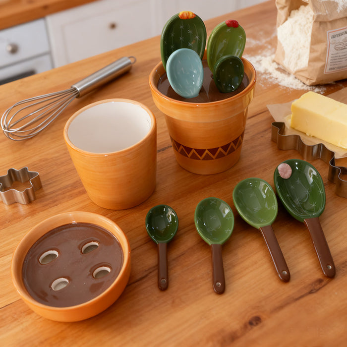 Cactus Ceramic Measuring Spoon with Base