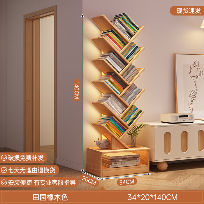 简易书架落地置物架客厅树形小书柜家用靠墙多层窄缝收纳储物柜子
