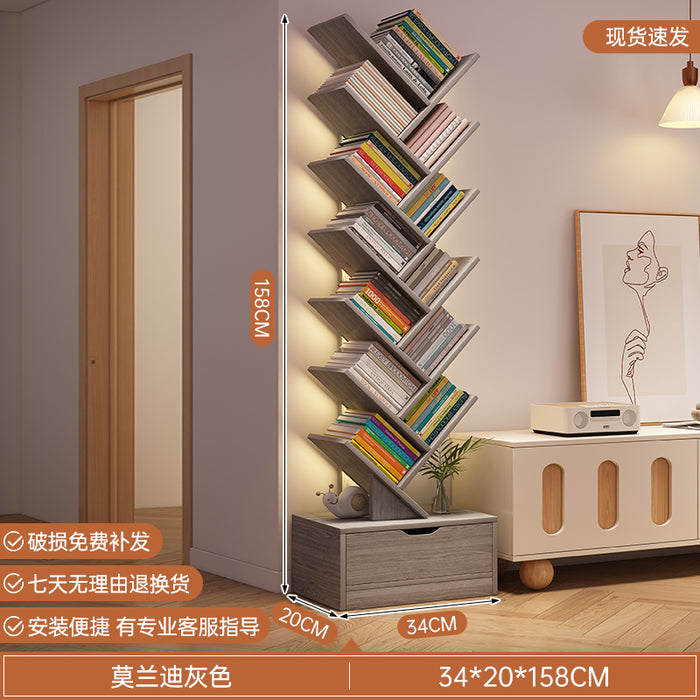简易书架落地置物架客厅树形小书柜家用靠墙多层窄缝收纳储物柜子
