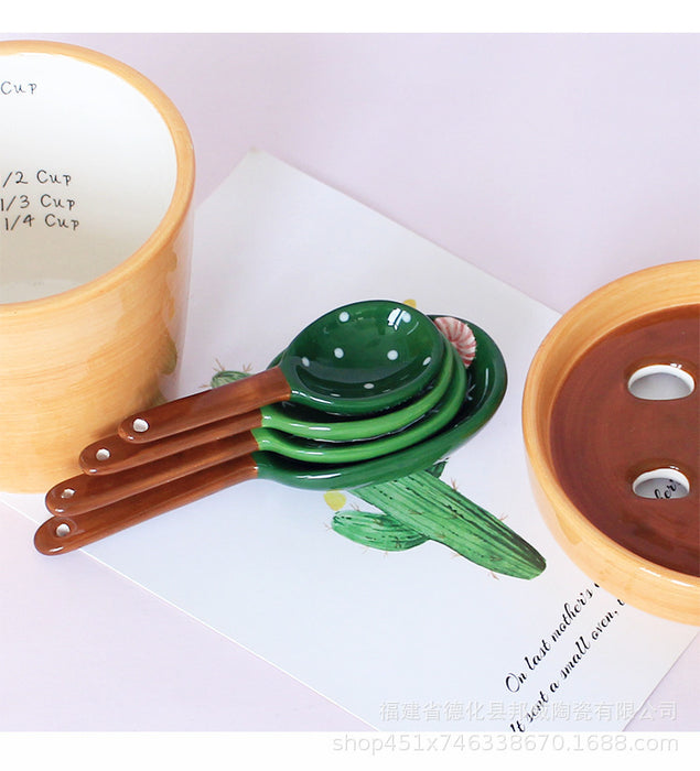 Cactus Ceramic Measuring Spoon with Base