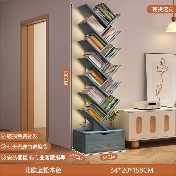 简易书架落地置物架客厅树形小书柜家用靠墙多层窄缝收纳储物柜子
