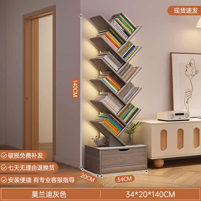 简易书架落地置物架客厅树形小书柜家用靠墙多层窄缝收纳储物柜子