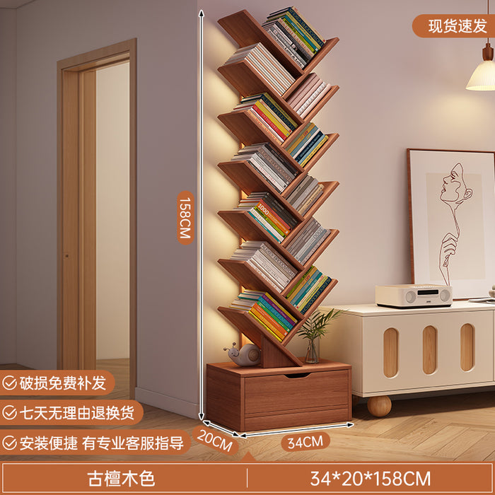 简易书架落地置物架客厅树形小书柜家用靠墙多层窄缝收纳储物柜子