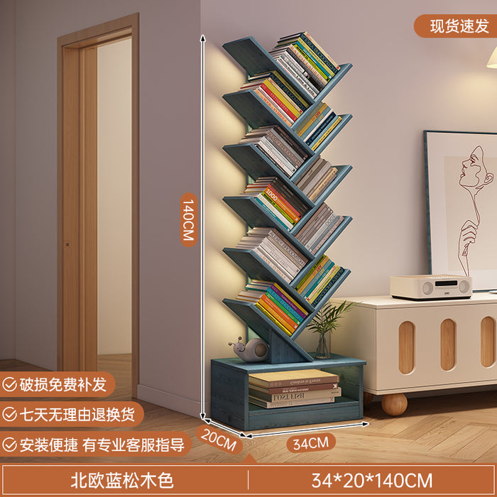 简易书架落地置物架客厅树形小书柜家用靠墙多层窄缝收纳储物柜子