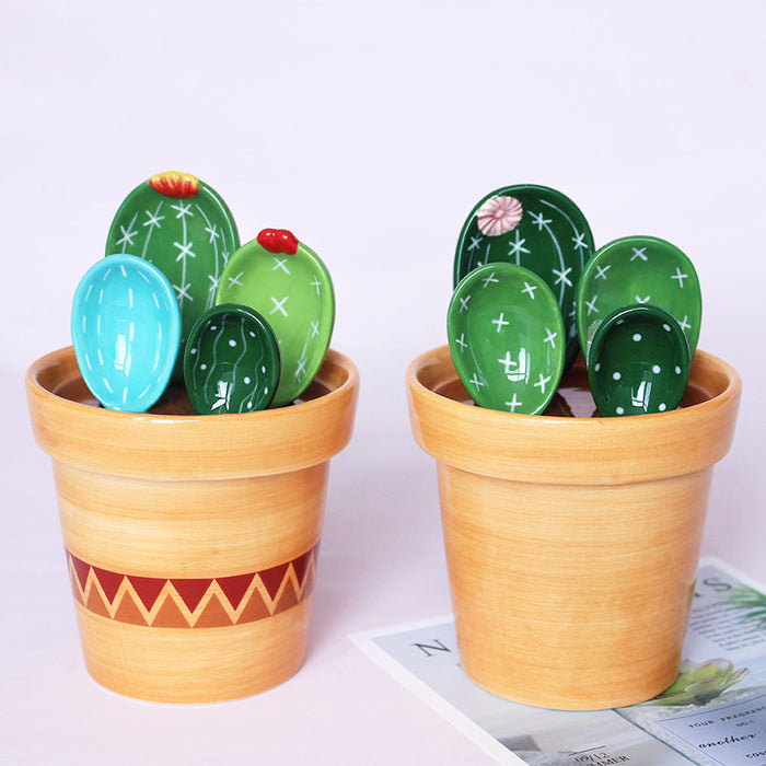 Cactus Ceramic Measuring Spoon with Base