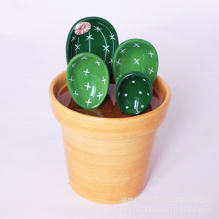 Cactus Ceramic Measuring Spoon with Base